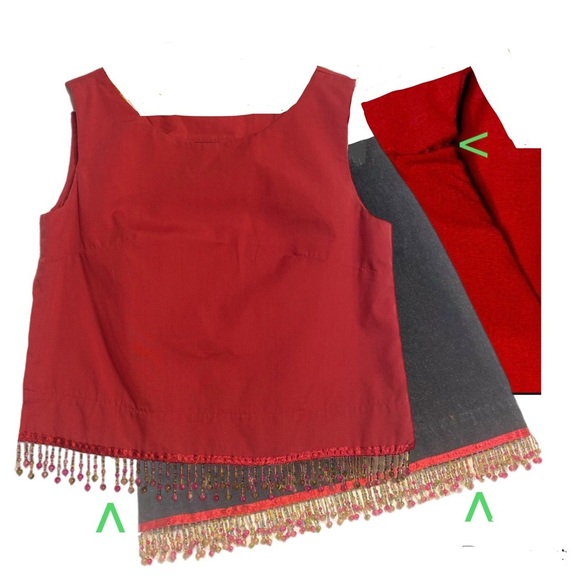 Beaded Fringe Set Festive Red Cut-off Shirt Sleeveless Blue Mini Skirt Denim  Sm - Picture 15 of 15